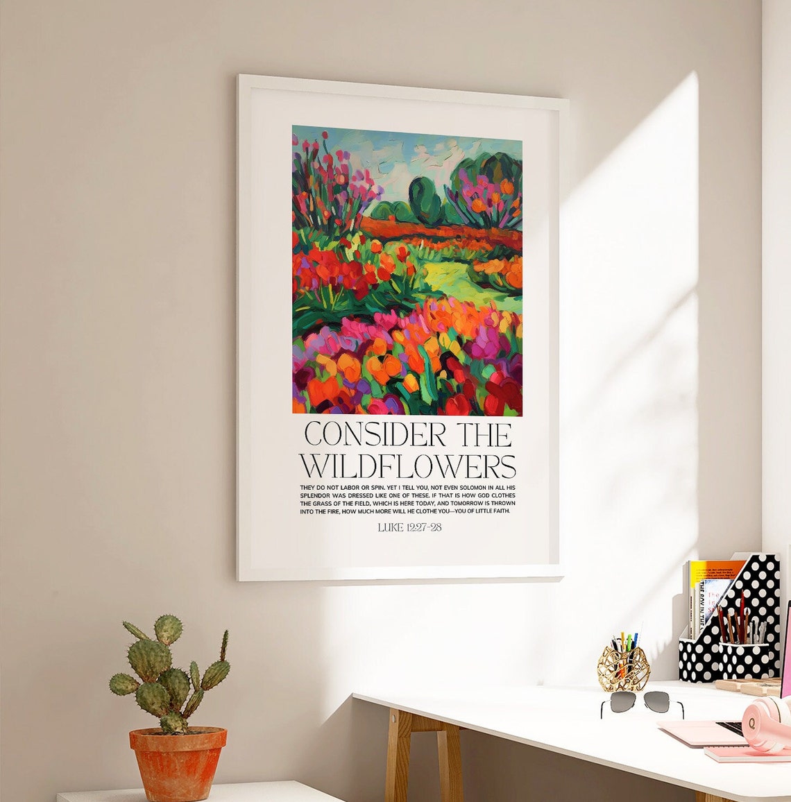 Consider the Wildflowers Luke 12 Floral Field Painting Poster - Image 3