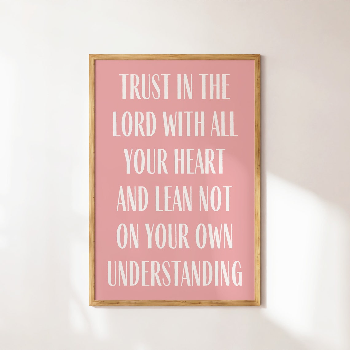 Trust in the Lord With All Your Heart Cream Pink Scripture Poster - Image 4