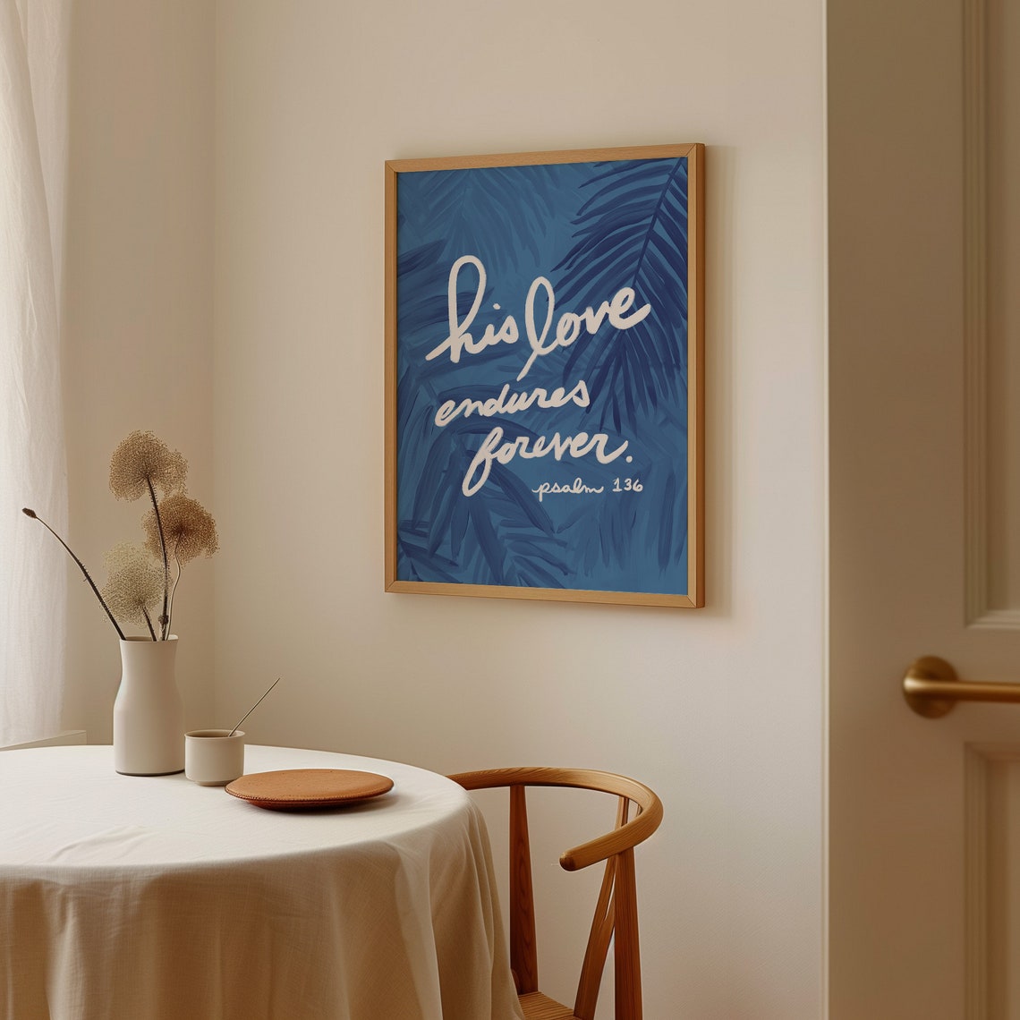His Love Endures Forever Psalm 136 Blue Palm Leaf Script Poster - Image 3