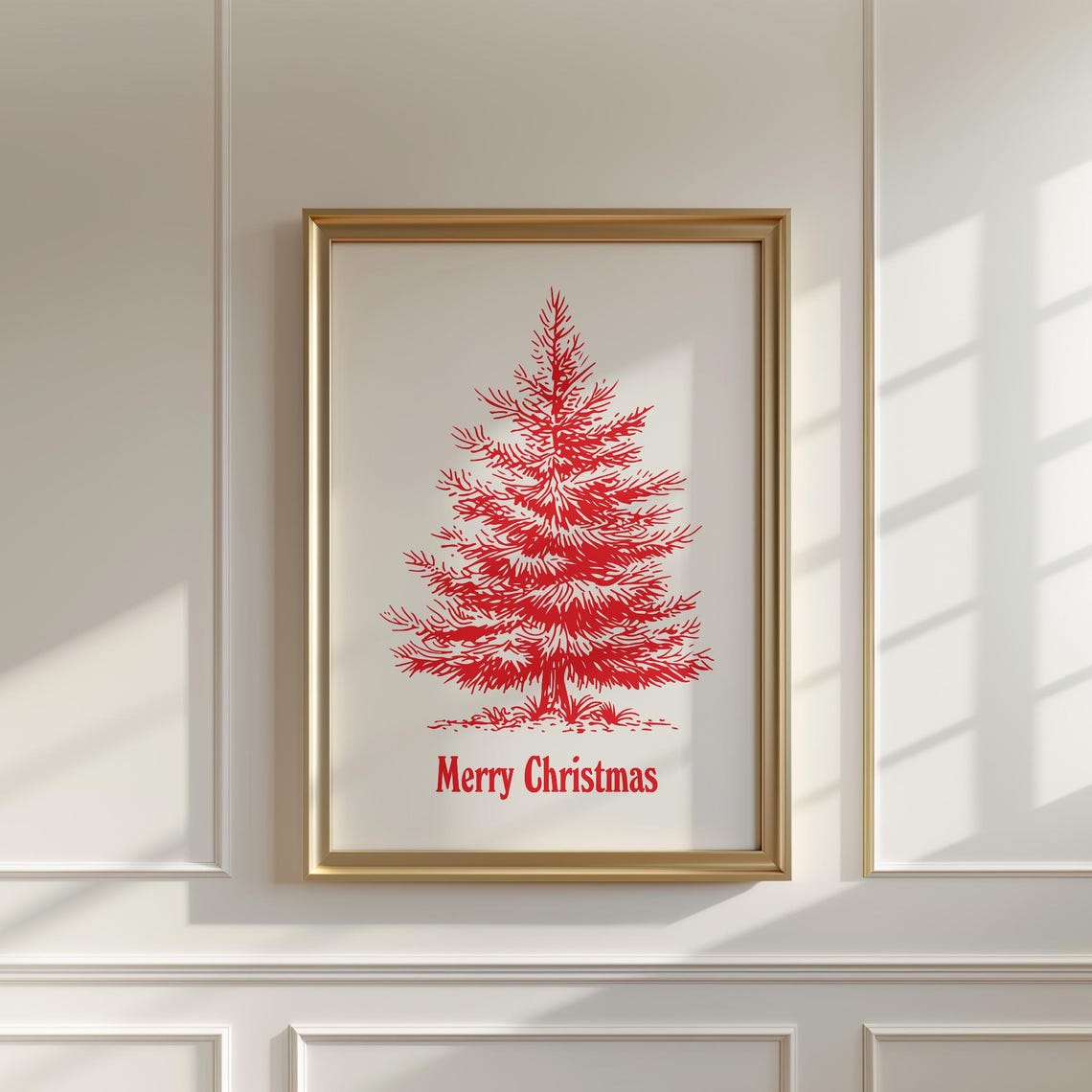 Merry Christmas Red Pine Tree Sketch Minimalist Holiday Poster
