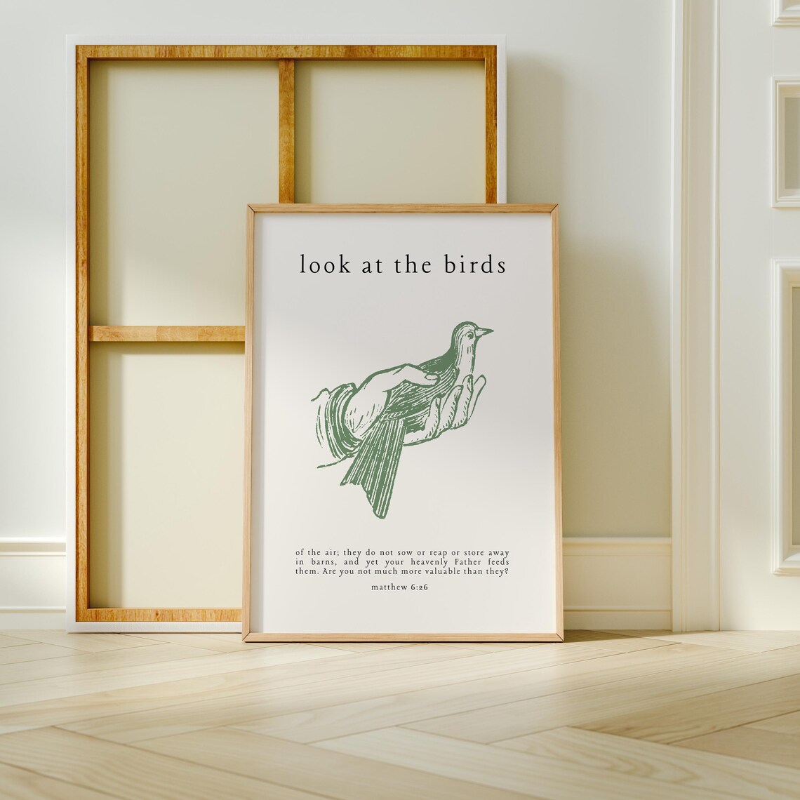 Look At the Birds Matthew 6:26 Green Bird In Hand Vintage Poster - Image 3