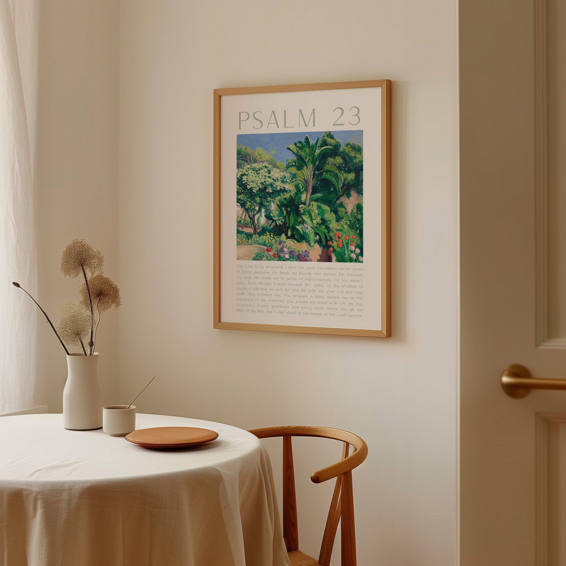 Psalm 23 Lush Tropical Garden Painting Cream Scripture Poster - Image 4