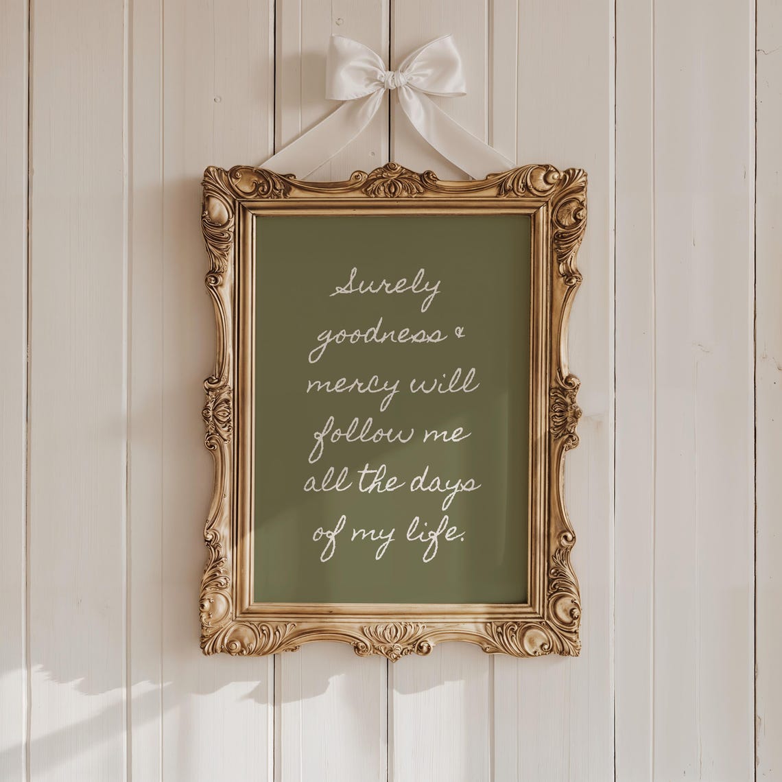 Surely Goodness And Mercy Follow Me Green Script Psalm Poster - Image 3