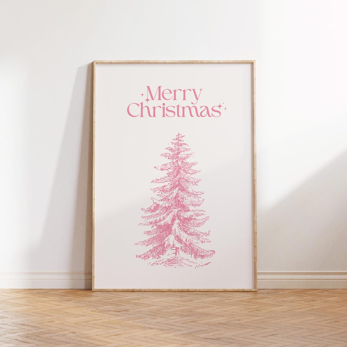 Merry Christmas Pink Pine Tree Sketch Coquette Holiday Poster - Image 2