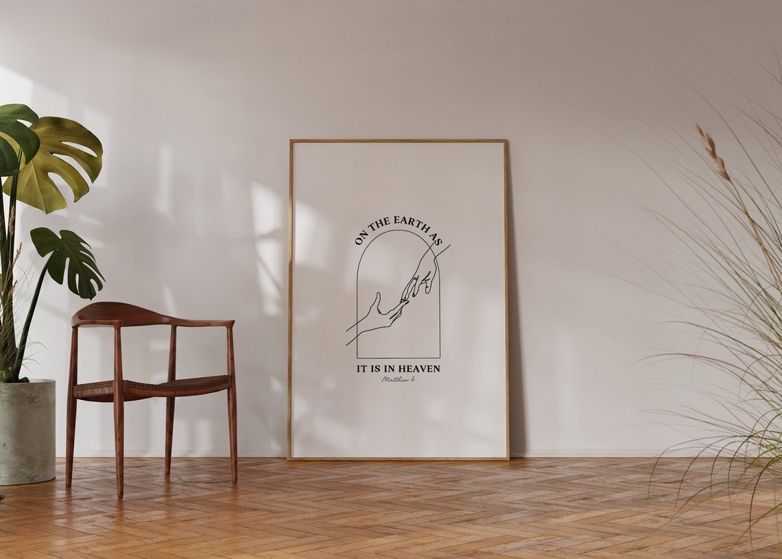 On Earth As It Is in Heaven Matthew 6 Hands Line Art Christian Poster - Image 3