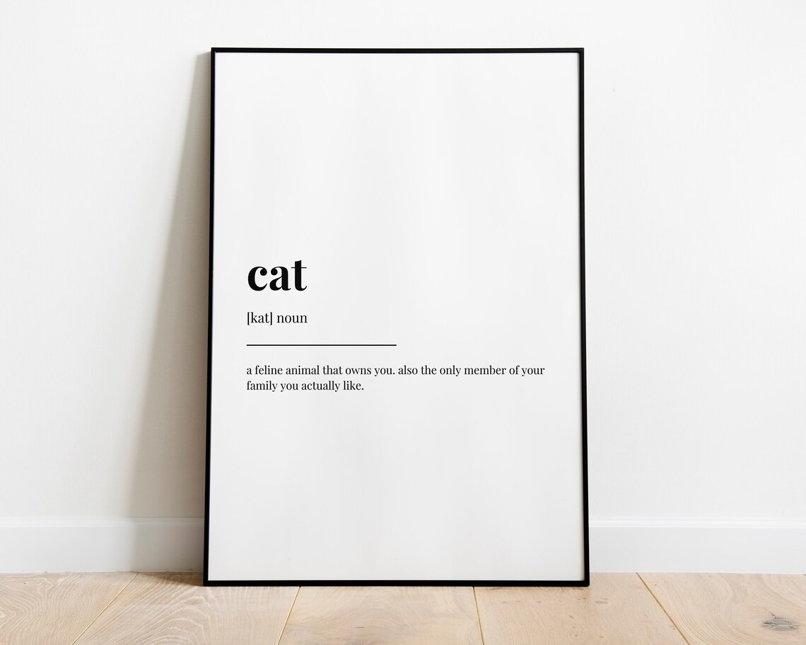 Funny Cat Dictionary Definition Monochrome Typography Poster - Image 2