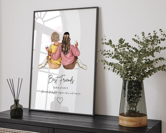 Personalized Best Friends Two Girls Friendship Gift Art Poster