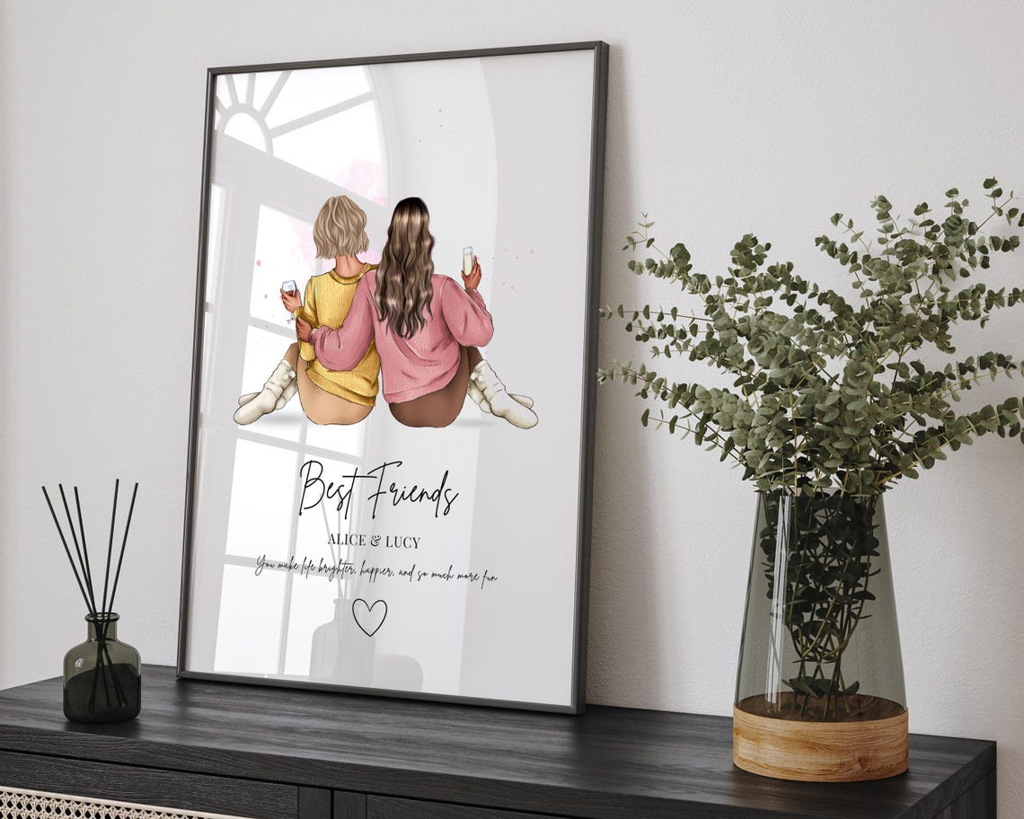 Personalized Best Friends Two Girls Friendship Gift Art Poster