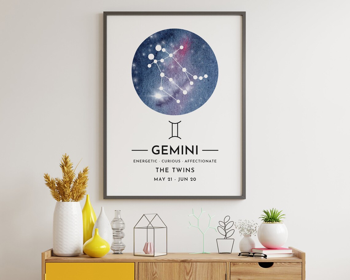 Gemini Constellation Zodiac Watercolor Star Sign Gift Poster - Image 2