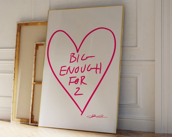 Big Enough Print Pink Heart Cute Valentines Decor Wall Art Trendy Hand Drawn Sketch Love Letter Retro