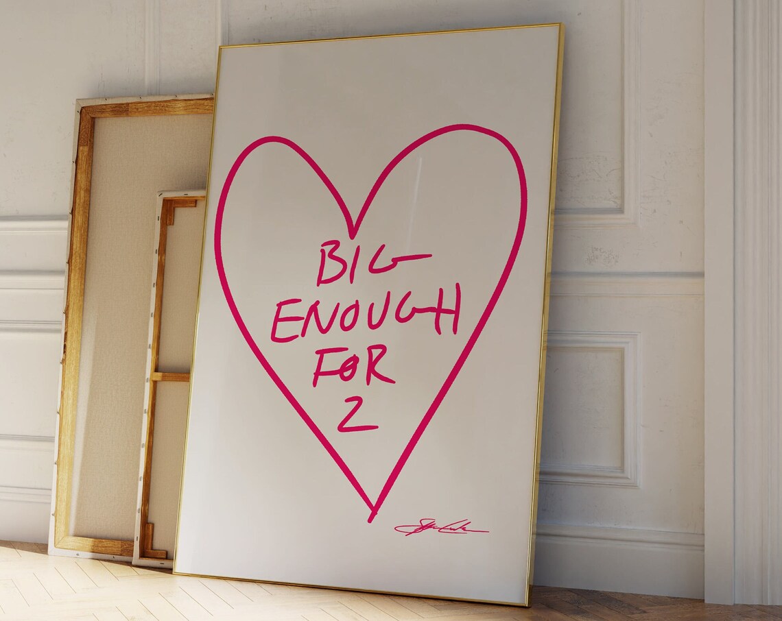 Big Enough For 2 Pink Heart Hand Drawn Valentine Love Note Poster