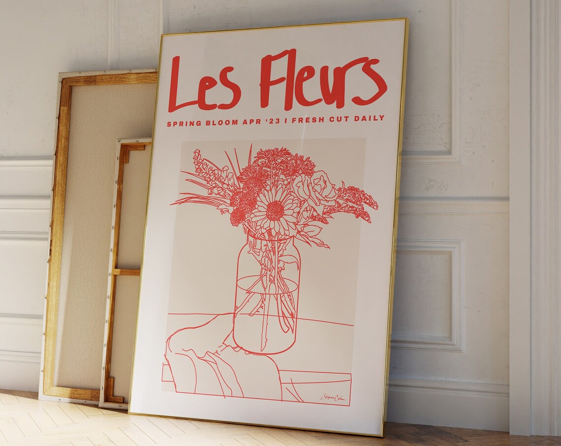 Les Fleurs Poster, French Retro Botanical Print