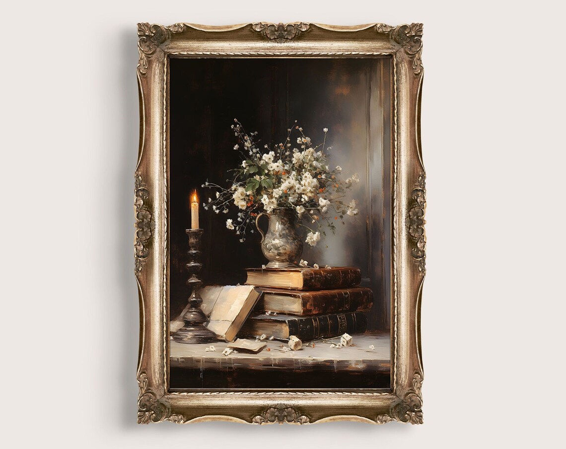 Moody Dark Academia Book Still Life Art Print