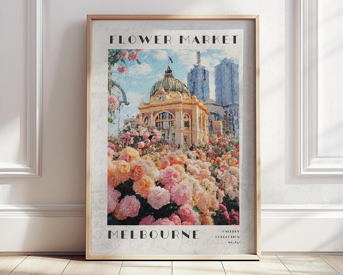 Melbourne Flower Market Flinders Street Watercolor Travel Poster