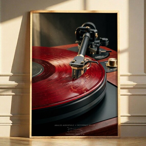 Japanese Vinyl Art Print Vintage Analog Audiophile Poster Red Record Player Wall Decor