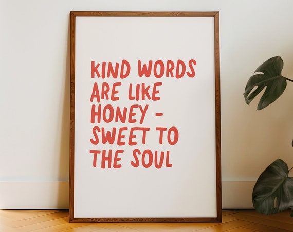 Kind Words Are Like Honey Minimalist Christian Typography Red Art Print Bible Verse Wall Art For Baptism Gift