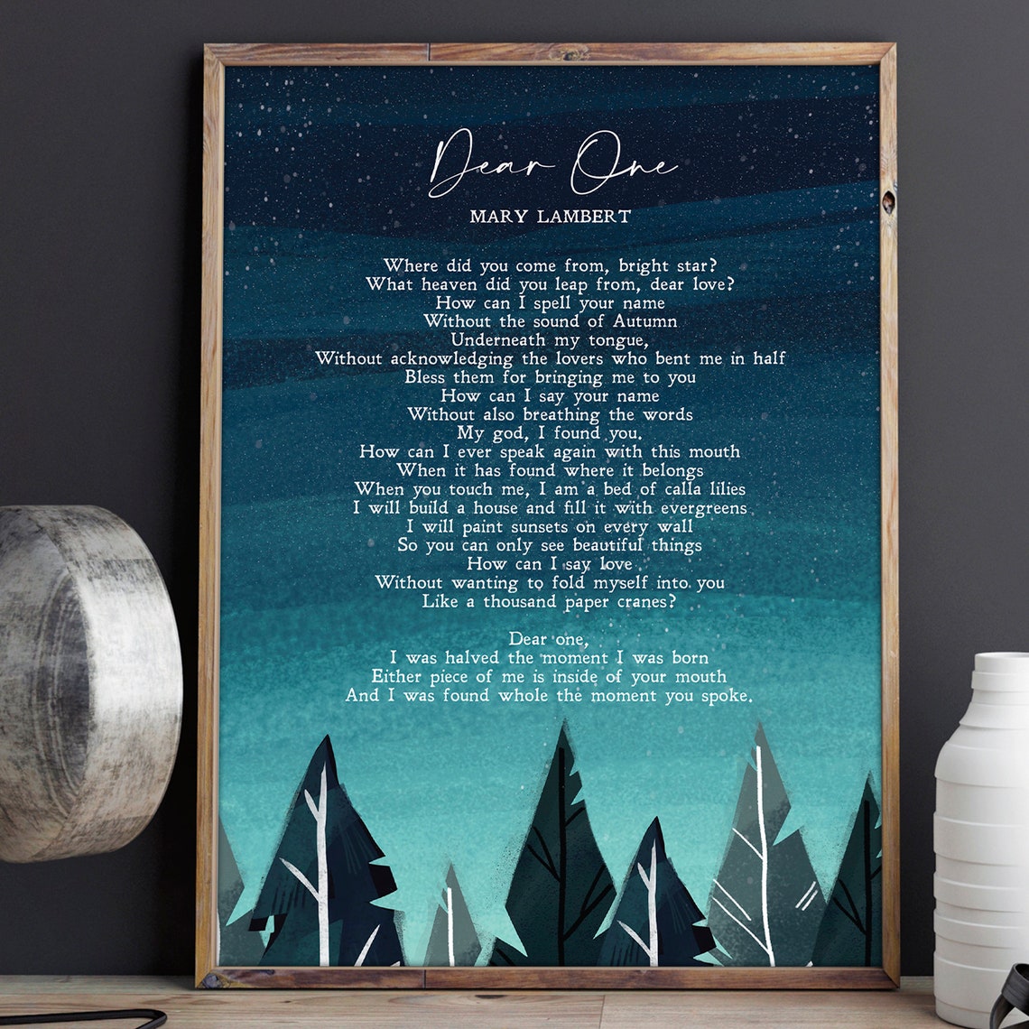 Mary Lambert Dear One Love Poem Starry Night Forest Watercolor Poster - Image 3