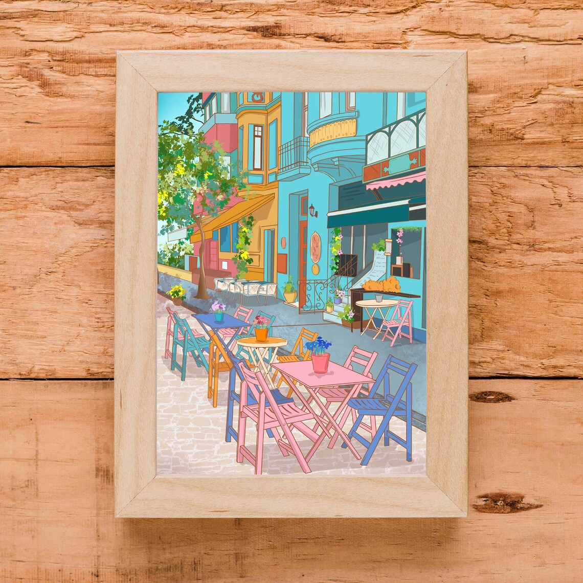Istanbul Turkey Colorful Cafe Street Balat Illustration Travel Poster - Image 2