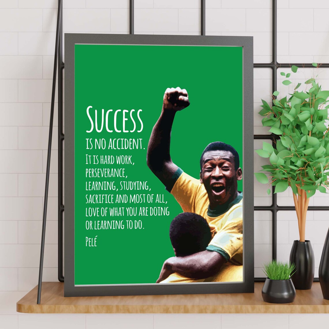 Pele Success Is No Accident Quote Green Sports Motivation Wall Art - Image 2