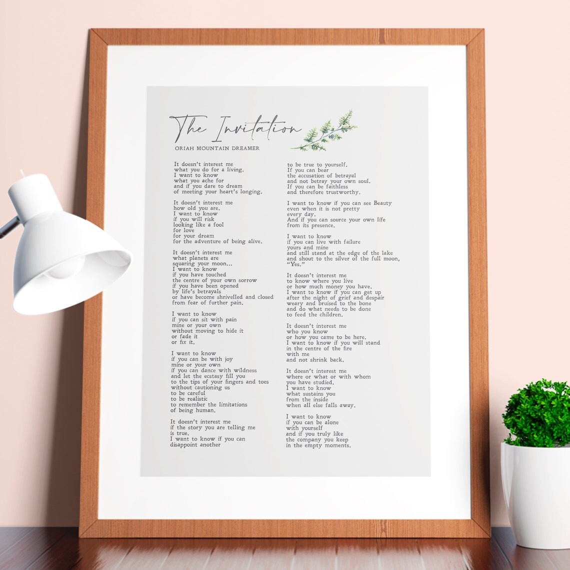The Invitation, Oriah Mountain Dreamer Minimalist Art Print