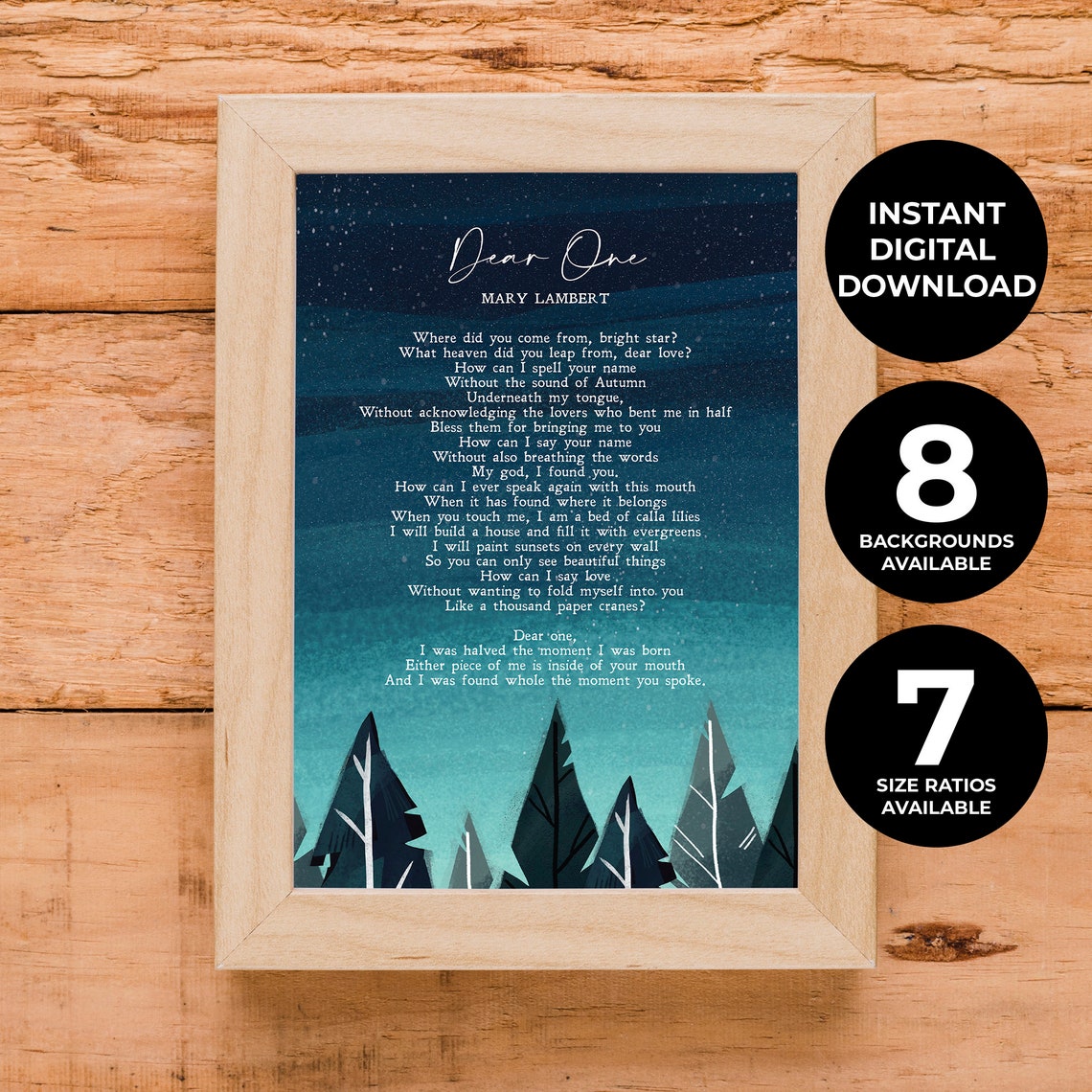 Mary Lambert Dear One Love Poem Starry Night Forest Watercolor Poster