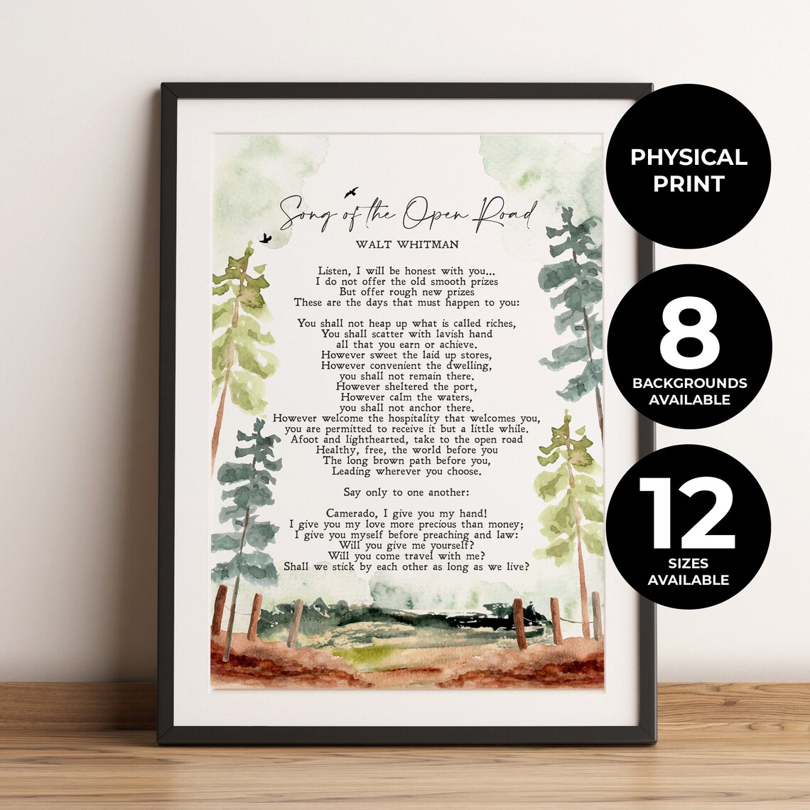 Walt Whitman Song Of The Open Road Forest Poem Watercolor Print