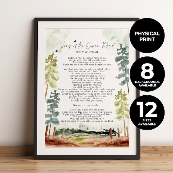 Walt Whitman Song Of The Open Road Forest Poem Watercolor Print