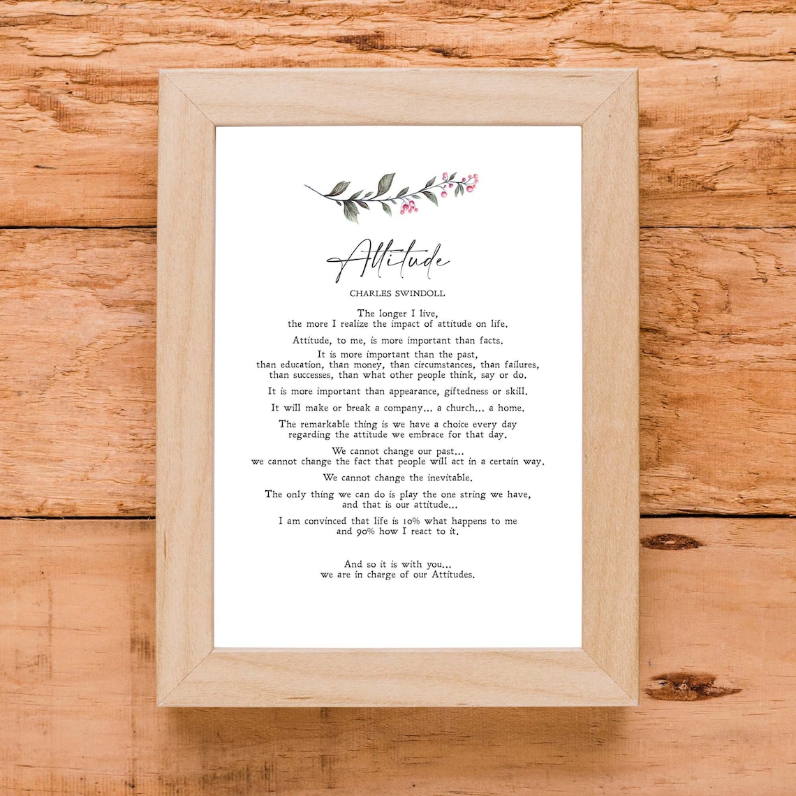Charles Swindoll Attitude Life Advice Minimalist Poem Quote Poster - Image 2