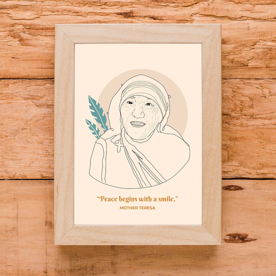 Mother Teresa Peace Begins With A Smile Line Art Portrait Print - Image 2