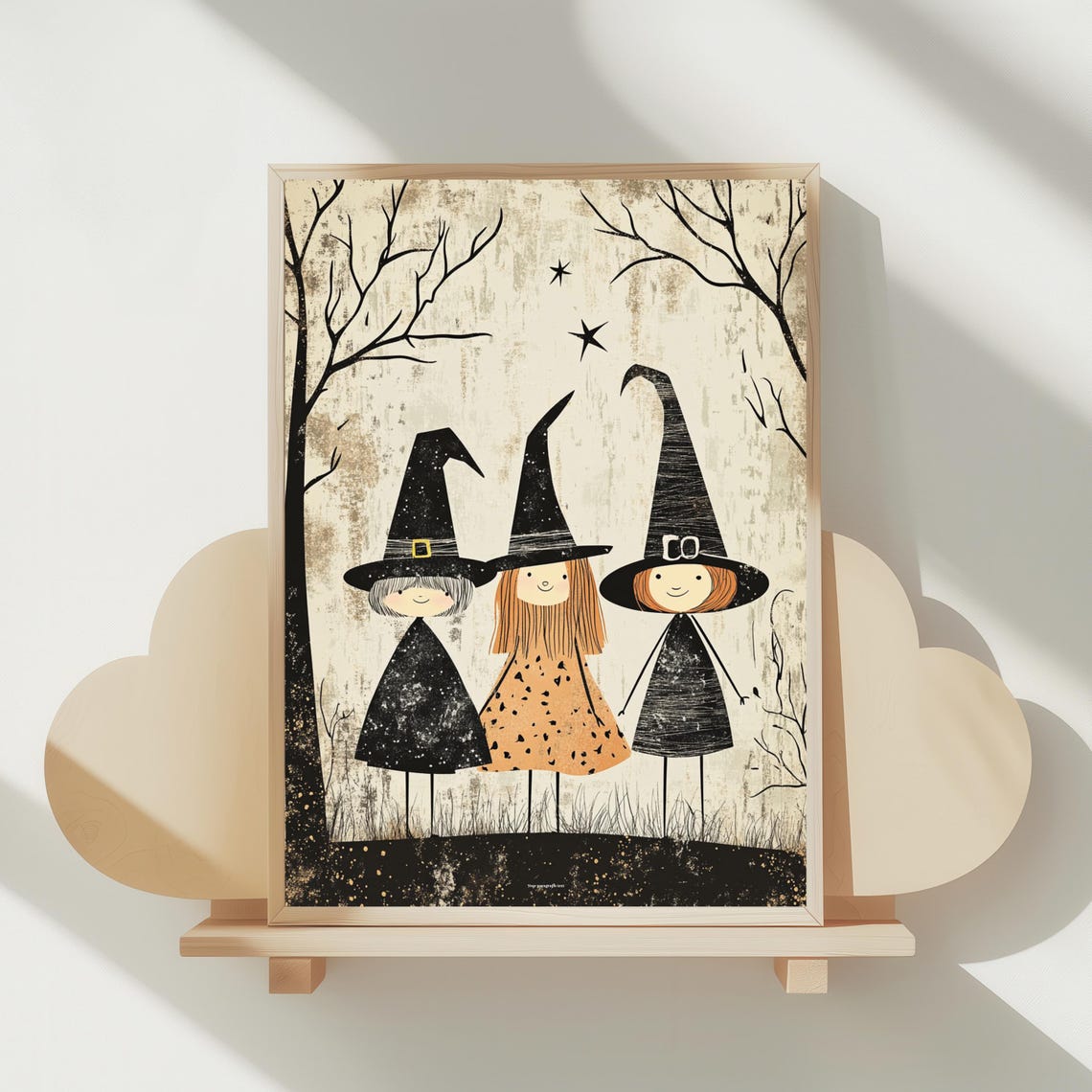 Cute Witches Trio Halloween Poster Spooky Kids Nursery Wall Decor