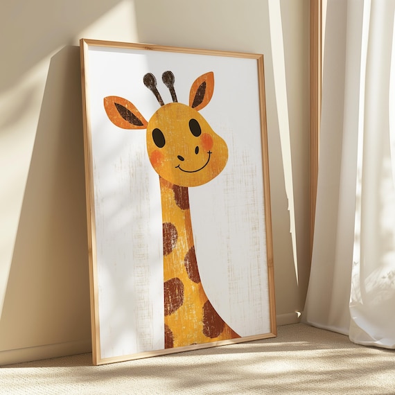 Smiling Giraffe Portrait Minimalist Safari Nursery Animal Print