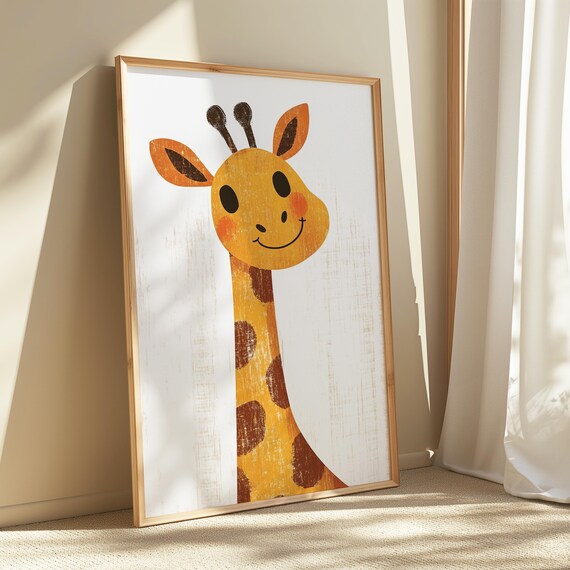 Smiling Giraffe Wall Art Cute Jungle Animal Print Minimalist Baby Room Decor Playful Nursery Instant 14