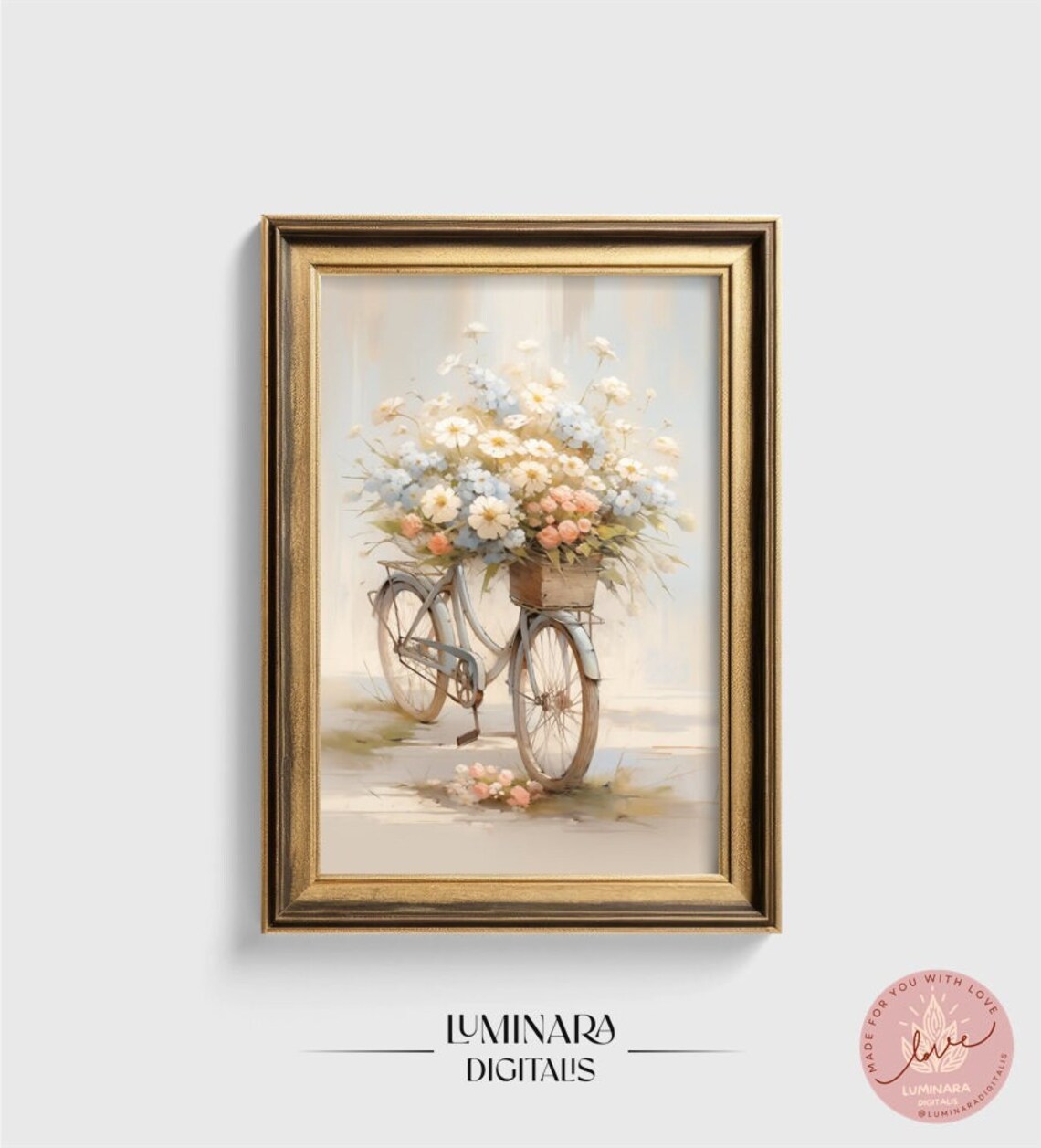 Vintage Bicycle Floral Art Print, Retro Spring Decor