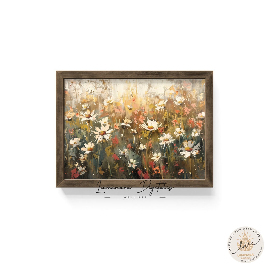 Wild Daisy Meadow Glowing In Warm Golden Light Impressionist Print - Image 6