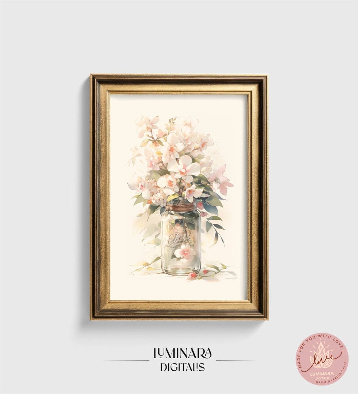 Soft Pink Blossom Bouquet Arranged In A Glass Mason Jar Art Print