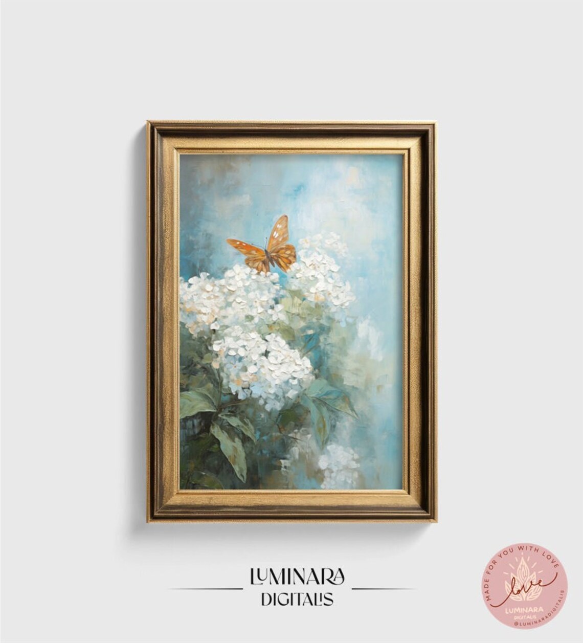 Hydrangea And Butterfly, Vintage Floral Poster