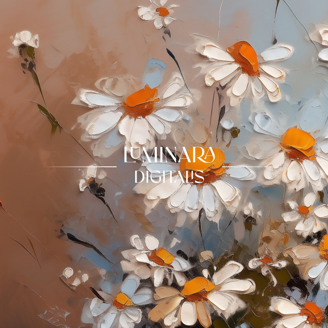 Fresh White Daisies In A Ceramic Vase Impasto Oil Art Poster - Image 3