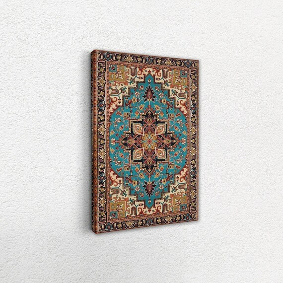 Turkish Kilim Rug Canvas With Turquoise Medallion Boho Poster
