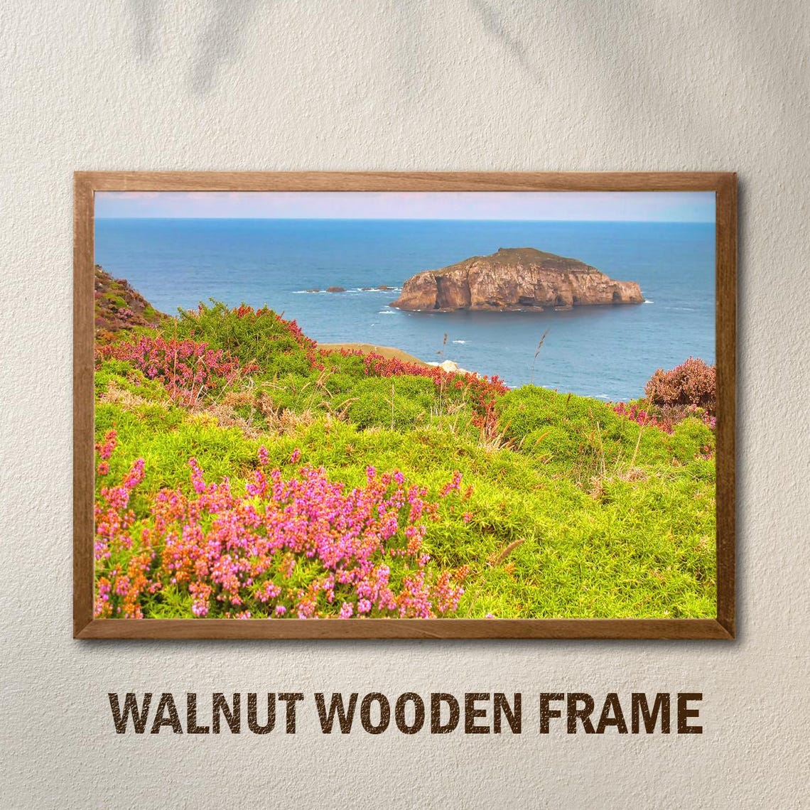 Rocky Island Ocean View Pink Heather Coastal Nature Wall Poster