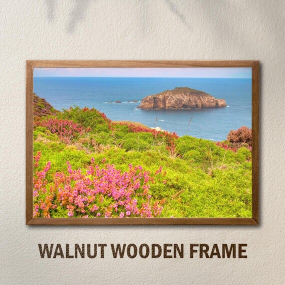 Rocky Island Ocean View Pink Heather Coastal Nature Wall Poster