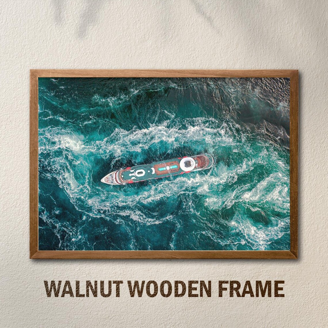 Aerial Cruise Ship on Turquoise Ocean Waves Nautical Photography Poster