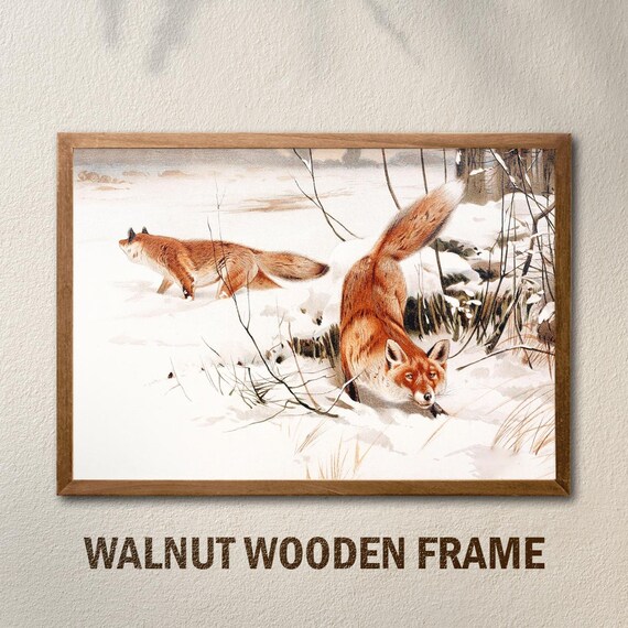 Winter Foxes Canvas Print Snowy Wildlife Art Red Fox Pair