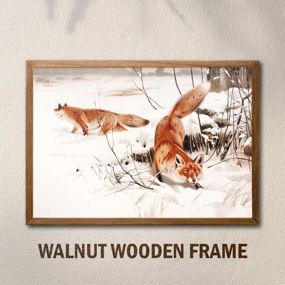 Winter Foxes Canvas Print Snowy Wildlife Art Red Fox Pair