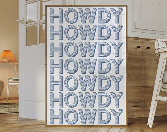 Howdy Poster Cowgirl Western Wall Art Typography Print Southern Home Decor Wild West Print Black Howdy Art