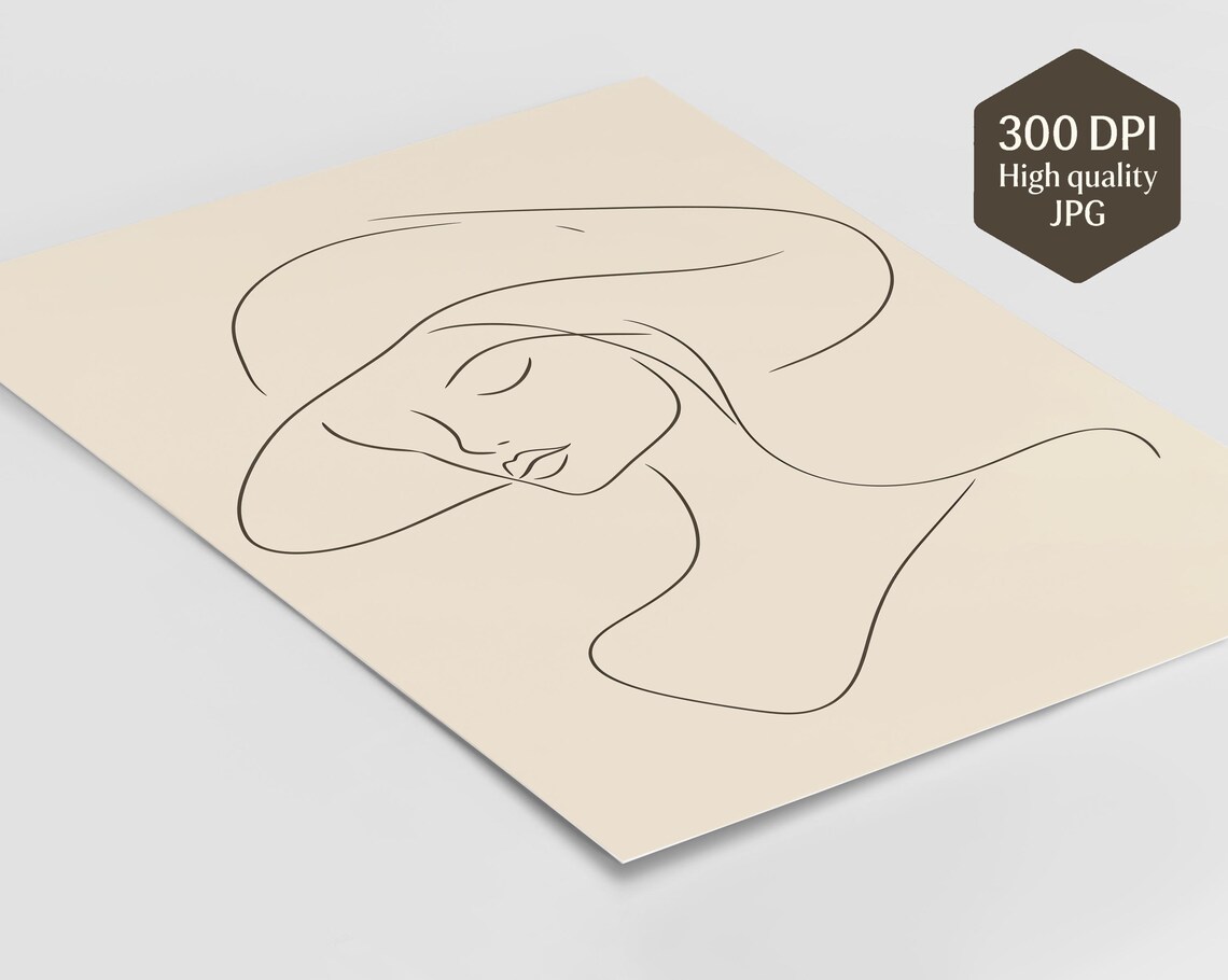 Elegant Woman in Hat Minimalist Line Art Feminine Neutral Art Poster - Image 3
