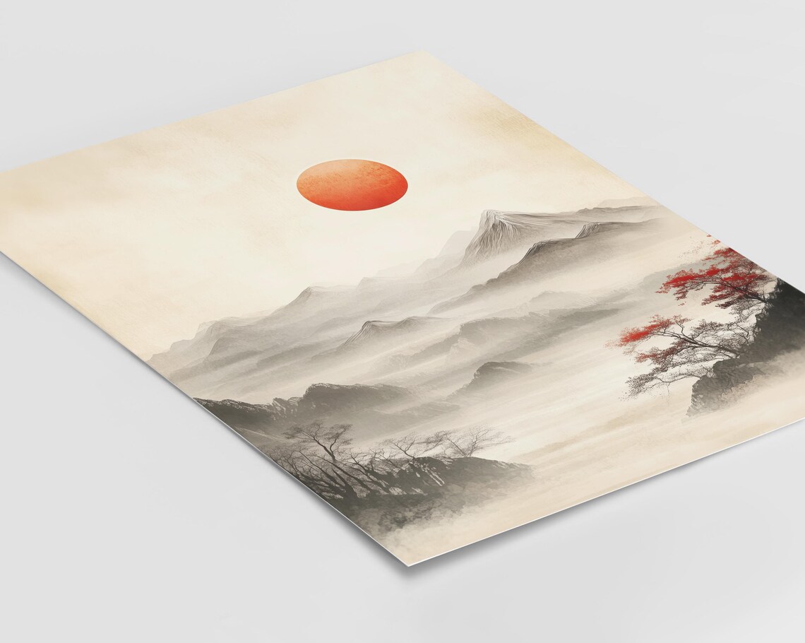 Japanese Mountain Landscape, Misty Peaks Travel Poster - Image 3