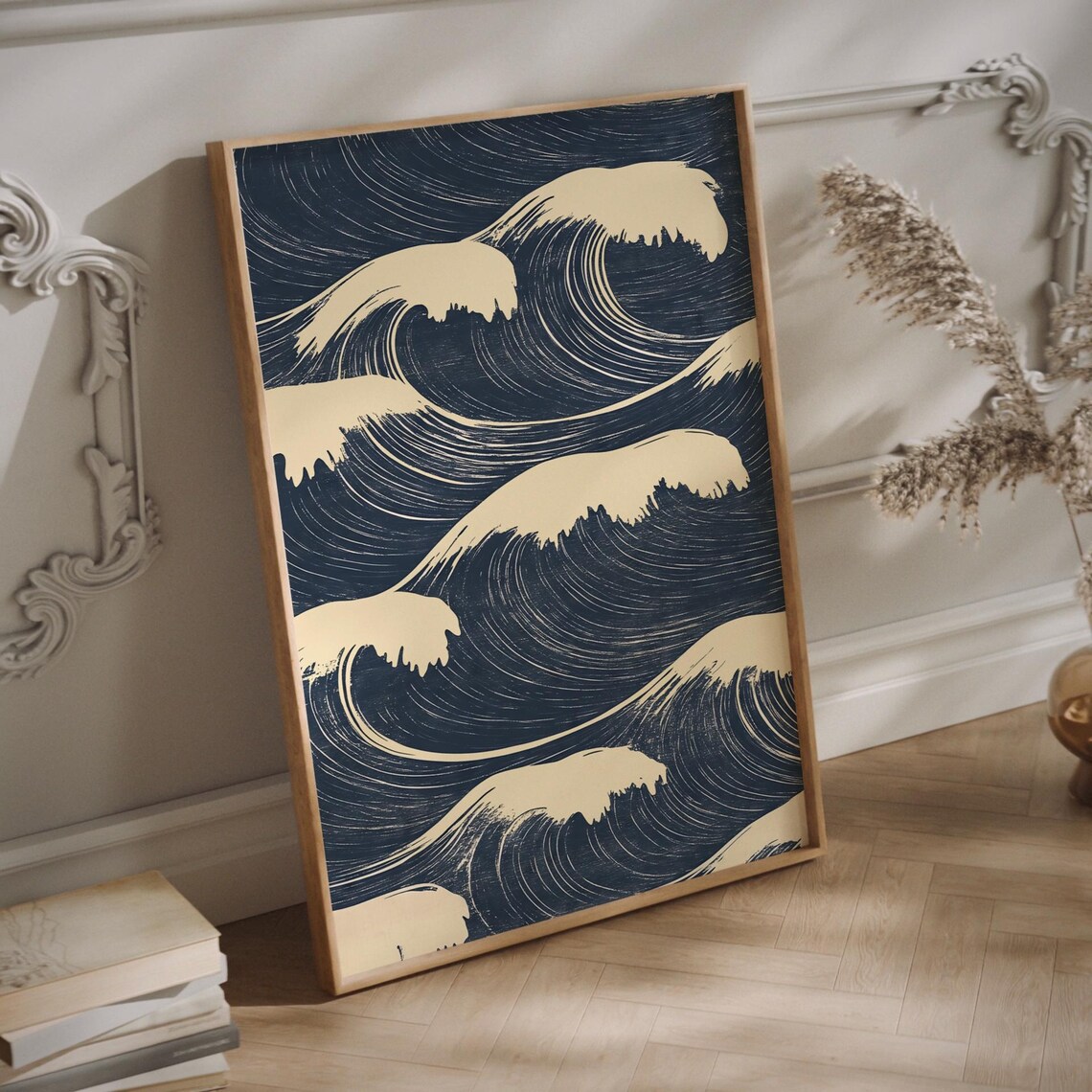 Edo Waves Japanese Ocean Art Print, Minimalist Ukiyo-E Style - Image 3