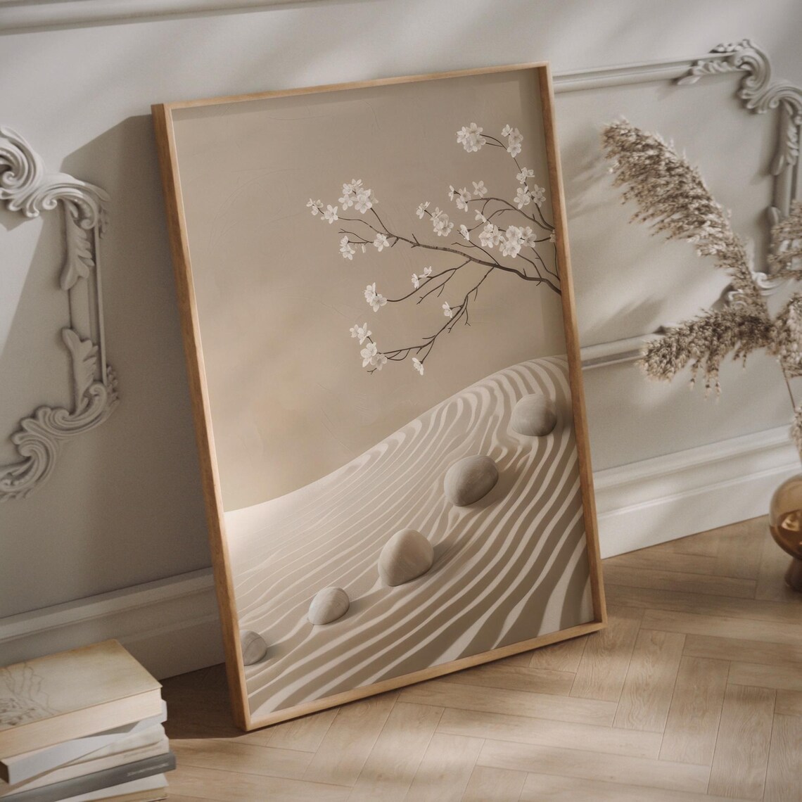 Zen Sand Blossom Path, Japandi Minimalist Art Print - Image 3