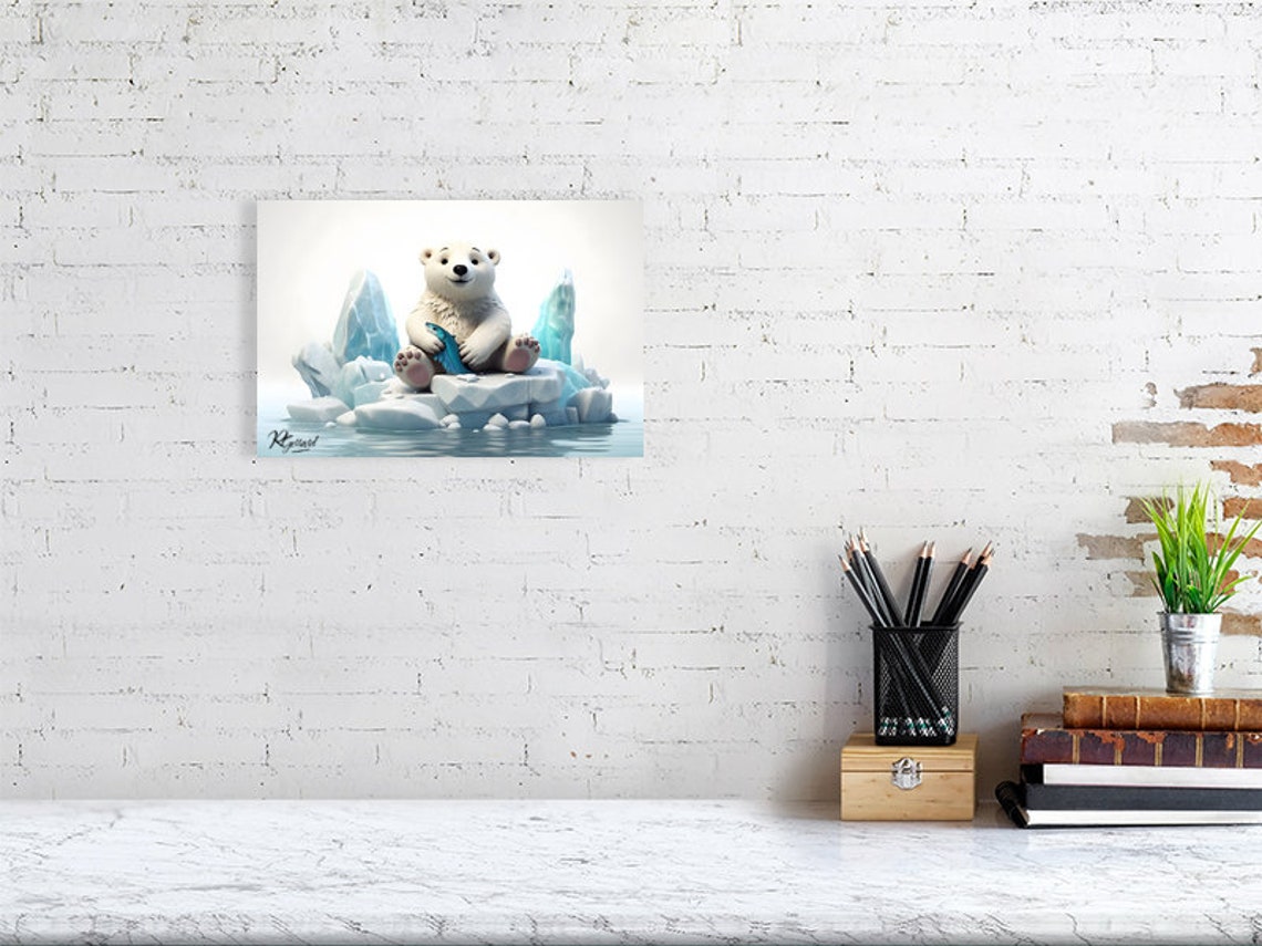 Polar Bear With Fish Wildlife Art Print - Image 2