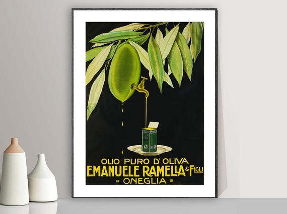 Olio Puro Doliva Emanuele Ramella Figli Oneglia Vintage Fooddrink Poster Retro Olive Oil Poster Gift Idea Wall Decor